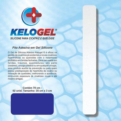 Placa Adesiva em Gel de Silicone Tratamento Cicatriz 70cmx3cm ( 2 Fitas 35cm ) - Kelogel