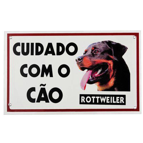 Placa Advertência Caes Cuidado com o Cão Rottweiler PVC 20x30