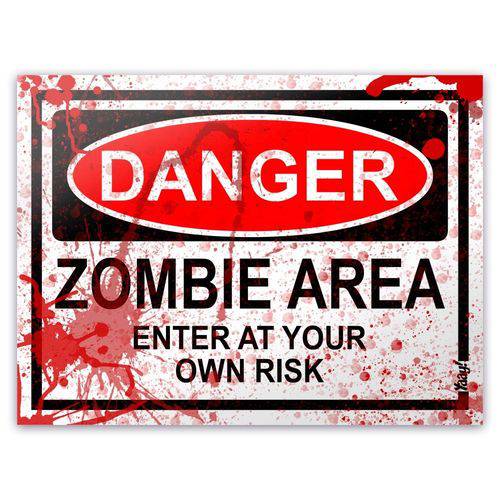 Placa - Danger Zombie Area - Blood Edition - 20 X 15 Cm