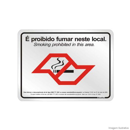 Placa de Alumínio 25x20cm Proibido Fumar Lei Nº 13.541 SP Sinalize