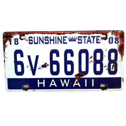 Placa de Carro Antiga Decorativa Metalica Vintage - Hawaii