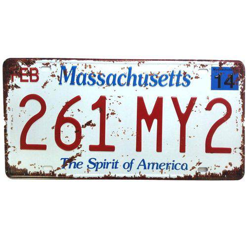 Placa de Carro Antiga Decorativa Metalica Vintage - Massachusetts
