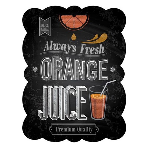 Placa de Ferro Orange Juice Preta 33X25CM - 21382