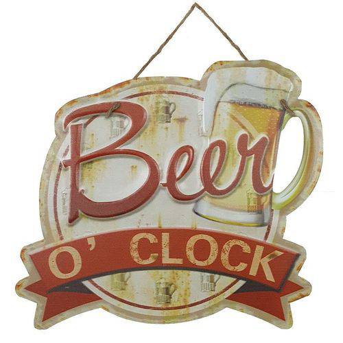 Placa de Metal Alto Relevo Beer o Clock