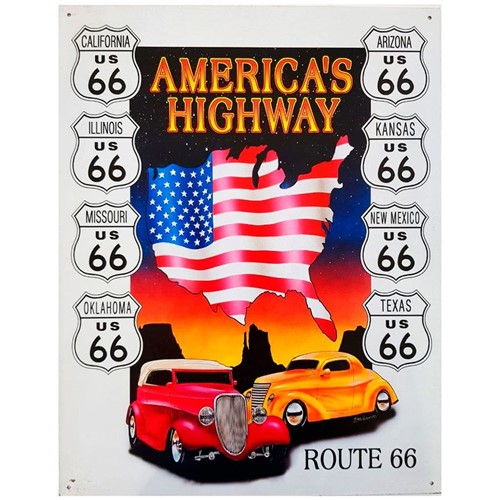 Placa de Metal America's Highway Route 66
