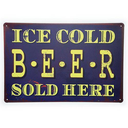 Placa de Metal Decorativa Ice Cold Beer Sold Here