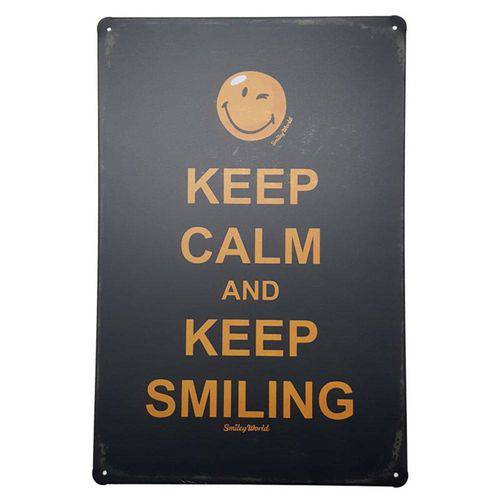 Placa de Metal Decorativa Keep Calm Keep Smiling