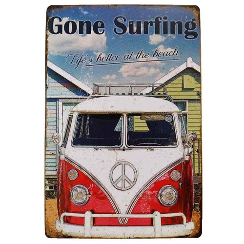 Placa de Metal Decorativa Kombi Gone Surfing