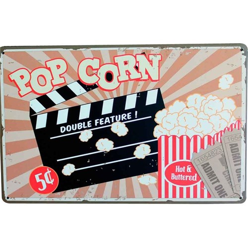 Placa de Metal Decorativa Pop Corn