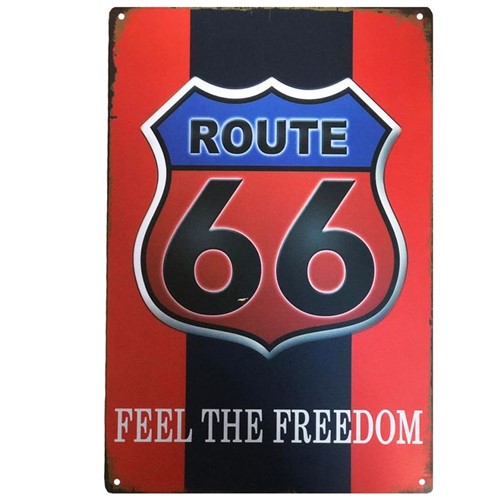 Placa de Metal Decorativa Route 66 Feel The Freedom