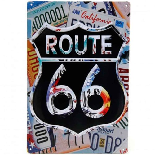 Placa de Metal Decorativa Route Us 66 Color