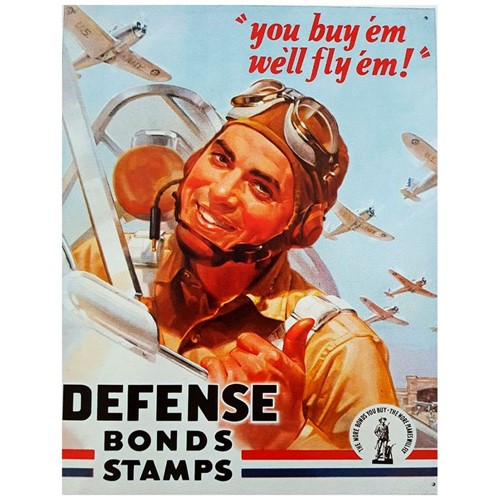 Placa de Metal Defense Bonds Stamps Aviação