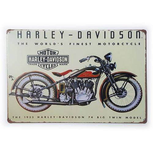 Placa de Metal Harley-davidson The World's Finest Moto - 30 X 20 Cm