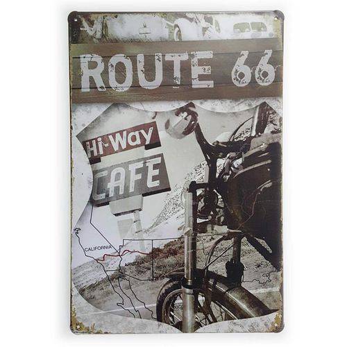 Placa de Metal Route 66 Hi-way Cafe - 30 X 20 Cm