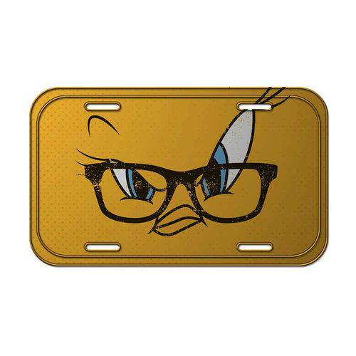 Placa de Parede Looney Tunes Tweety Big Face Amarelo em Metal - 30x15 Cm