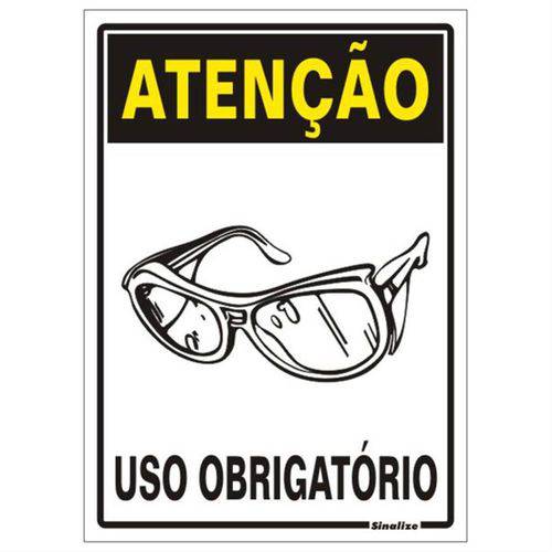 Placa de Poliestireno Auto-Adesiva 20x30cm Atenção Uso Obrigatório de Óculos de Proteção - 250 AT -
