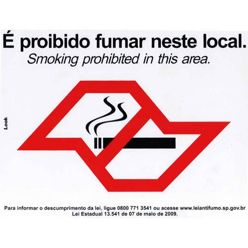 Placa de Sinalizacao Proibido Fumar C/ Lei 20X25 Look