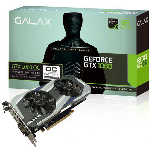 Placa de Video Galax Geforce Gtx 1060 Oc 3gb Ddr5 192 Bits - 60nnh7dsl9c3