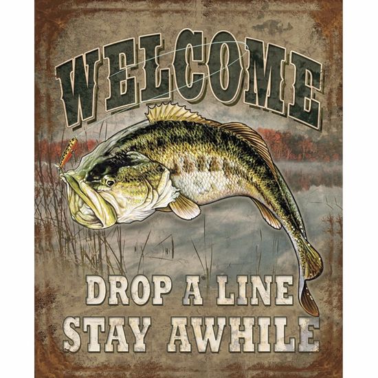 Placa Decorativa 24,5x19,5cm Welcome Drop a Line Stay Awhile LPMC-085 - Litocart