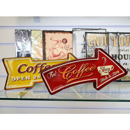 Placa Decorativa de Ferro Coffee Shop Vermelha - 57700