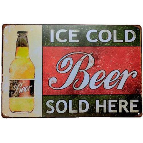 Placa Decorativa de Metal Beer Sold Here 30 X 20 Cm