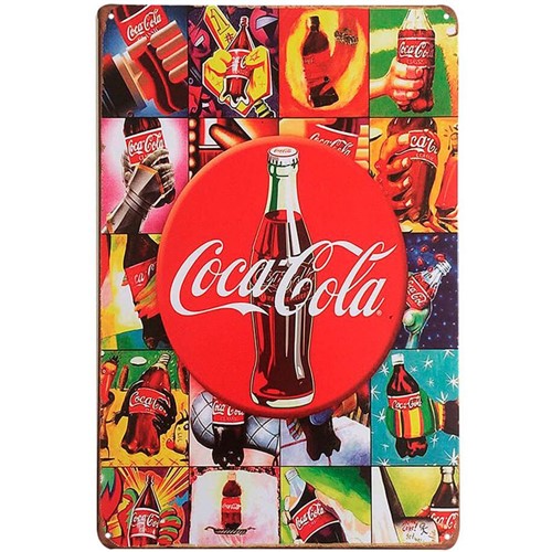 Placa Decorativa de Metal Coca Cola Colors 30 X 20 Cm