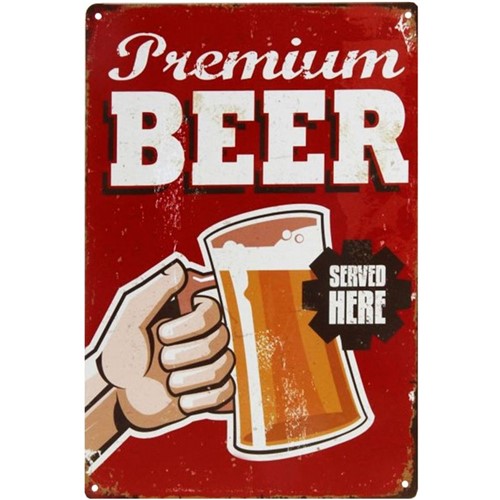 Placa Decorativa de Metal Premium Beer Served Here 30 X 20 Cm