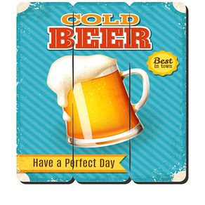 Placa Decorativa em MDF Ripado Cold Beer Cerveja Gelada