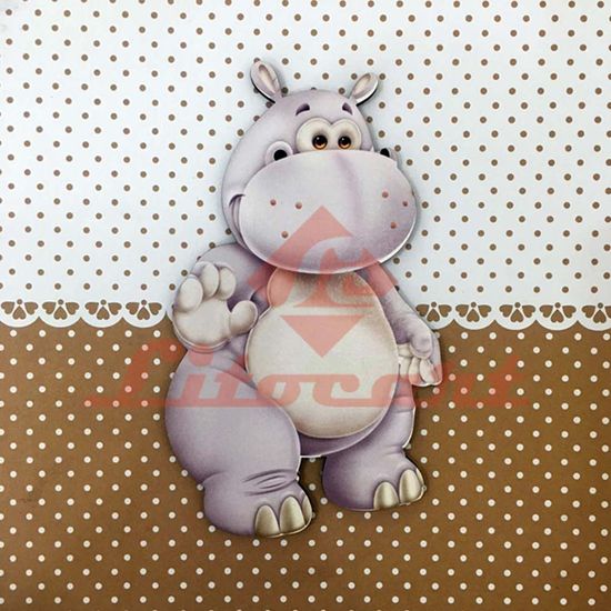 Placa Decorativa Infantil com Aplique em MDF Litocart LPQI-014M 20X20cm Hipopótamo com Fundo Marrom