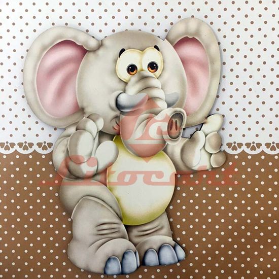 Placa Decorativa Infantil com Aplique em MDF Litocart LPQI-016M 20X20cm Elefante com Fundo Marrom