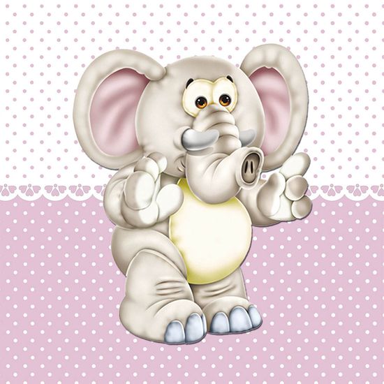 Placa Decorativa Infantil com Aplique em MDF Litocart LPQI-016R 20X20cm Elefante com Fundo Rosa