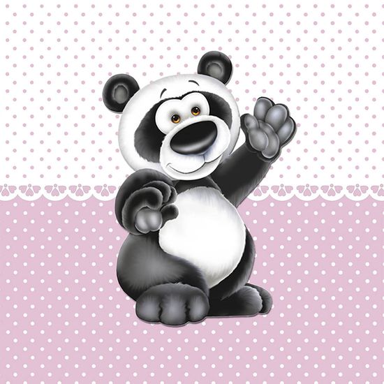 Placa Decorativa Infantil com Aplique em MDF Litocart LPQI-019R 20X20cm Urso Panda com Fundo Rosa