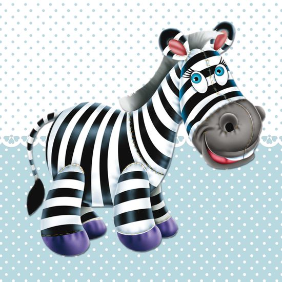 Placa Decorativa Infantil com Aplique em MDF Litocart LPQI-012A 20X20cm Zebra com Fundo Azul