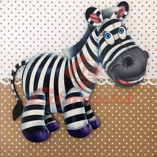 Placa Decorativa Infantil com Aplique em MDF Litocart LPQI-012M 20X20cm Zebra com Fundo Marrom