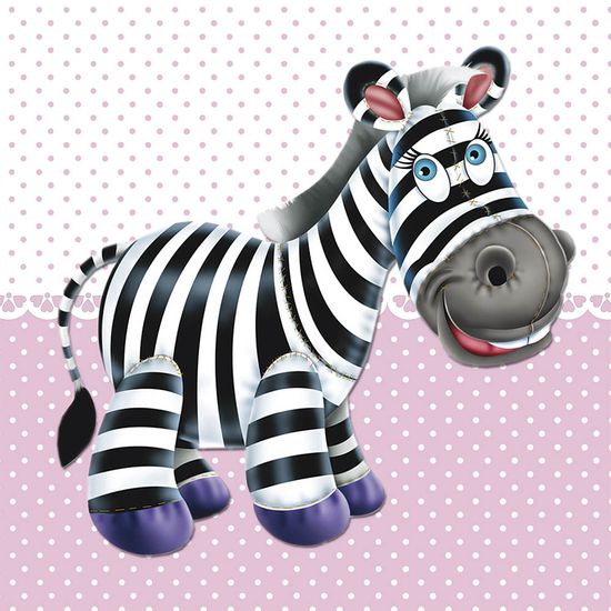 Placa Decorativa Infantil com Aplique em MDF Litocart LPQI-012R 20X20cm Zebra com Fundo Rosa