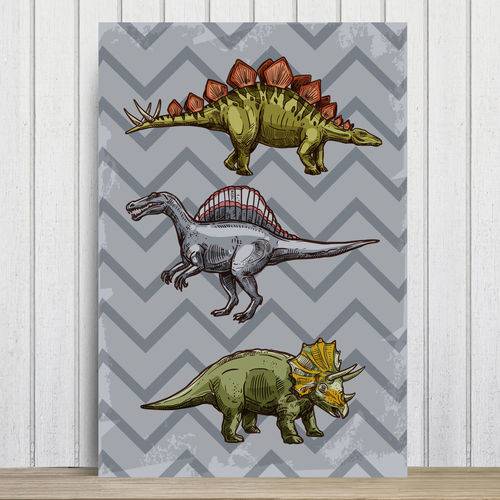 Placa Decorativa Infantil Dinossauro Jurassic Cinza 20x30cm