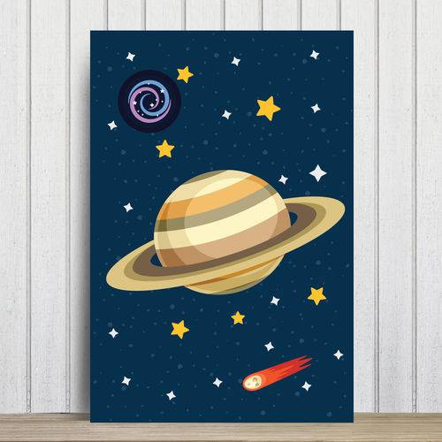 Placa Decorativa Infantil MDF Sistema Solar Saturno 30x40cm