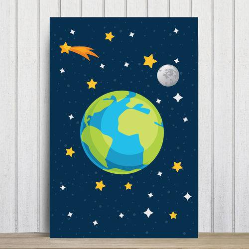 Placa Decorativa Infantil MDF Sistema Solar Terra 20x30cm