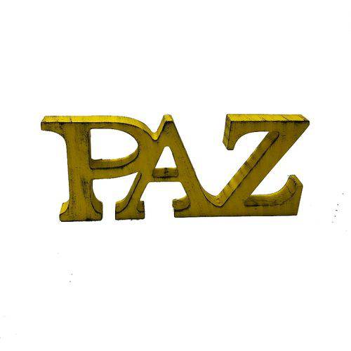 Placa Decorativa Letreiro Paz Resina 12x25x2cm Cor Amarelo