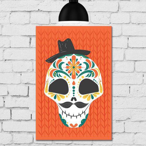 Placa Decorativa MDF Caveira Mexicana com Chapéu