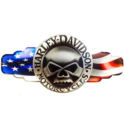 Placa Decorativa Mdf com Led Harley Davidson Skull