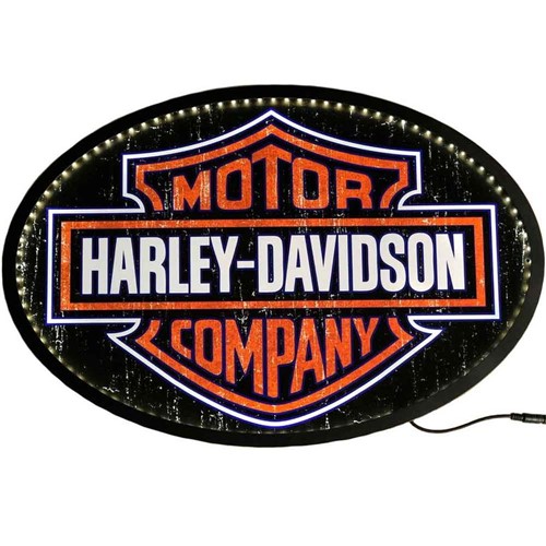 Placa Decorativa MDF com LED Oval Harley Davidson