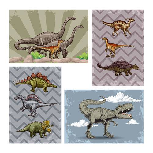 Placa Decorativa MDF Infantil Dinossauro Jurassic Kit 4un