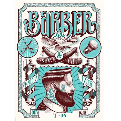 Placa Decorativa para Barbearias Hair Style Barber Shave And Cut