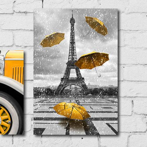 Placa Decorativa Torre Eiffel Detalhe Amarelo