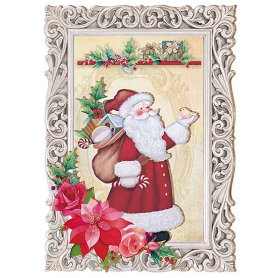 Placa em MDF 3D Litoarte DHN-007 26x18,5cm Natal Papai Noel na Moldura