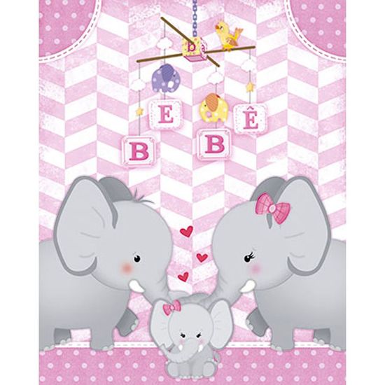 Placa em MDF e Papel Decor Home Elefante Bebê Menina DHPM-089 - Litoarte