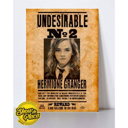 Placa Harry Potter - Hermione Granger - T0603 - ShowdePlaca