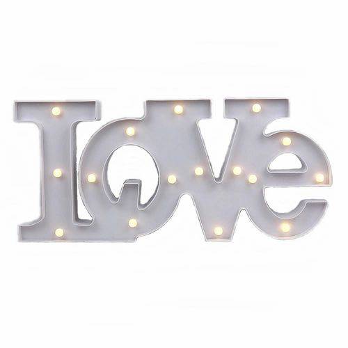 Placa Love Branca com LED Decorativo - Tamanho 51x23cm