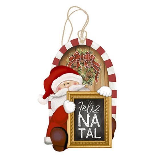 Placa TAG MDF Decorativa Natal Litoarte DHTN-001 15x10,4cm Papai Noel